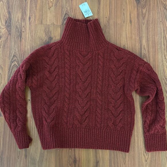 NWT Abercrombie kids burgundy soft knit turtleneck sweater unisex size 7/8 - Picture 1 of 4